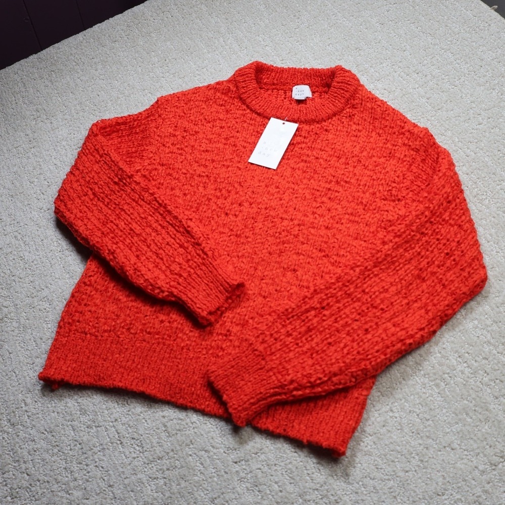 A New Day Women Red Textured Open Knit Crewneck Sweater Small NWT